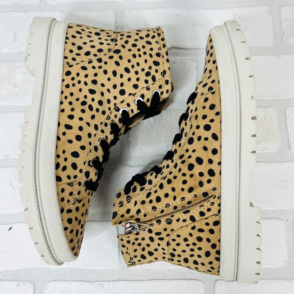 Cheetah‎ Print High Top Lug Sole Sneakers with Side Zip Tan Black 8M Falcon